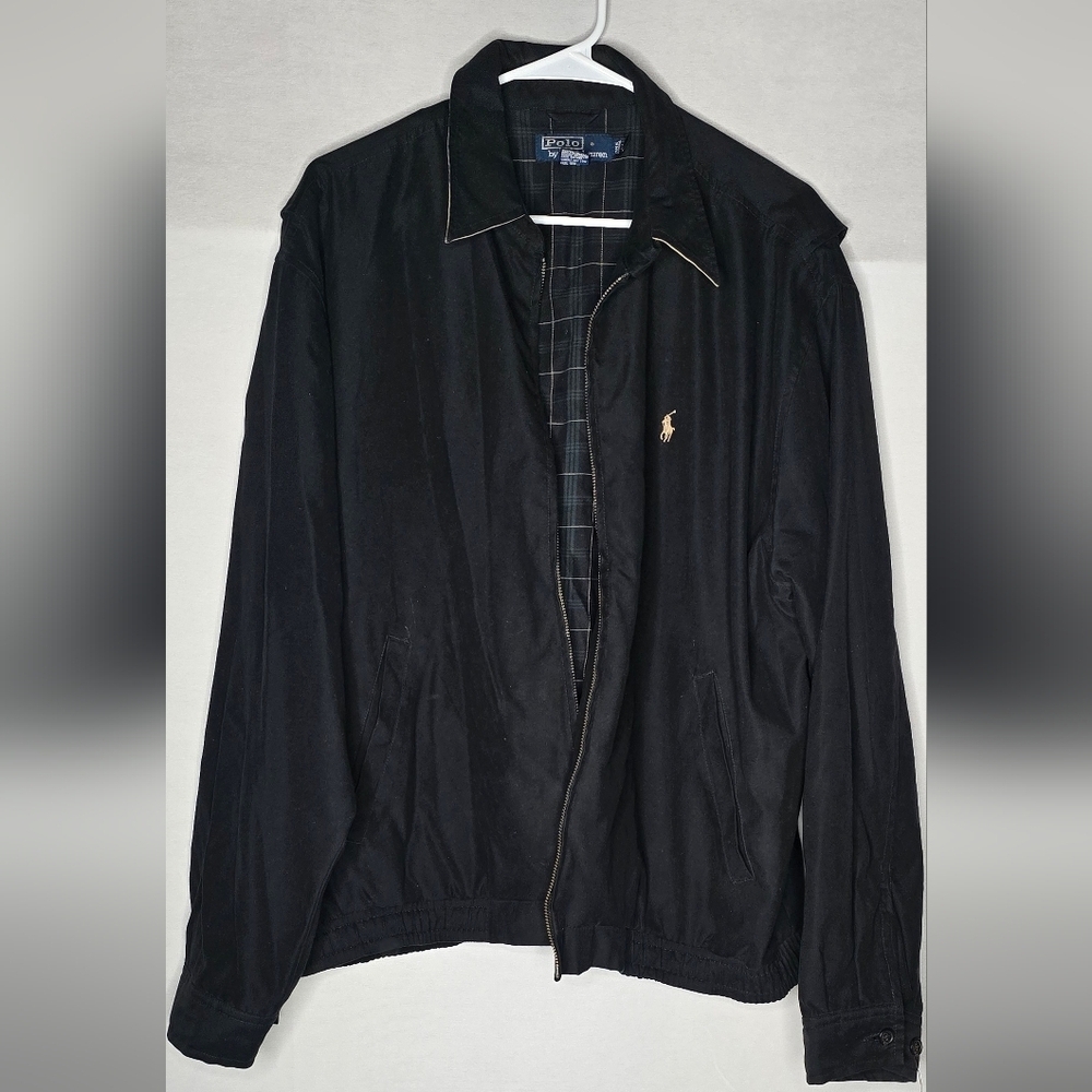 VTG Polo Ralph Lauren Harrington Jacket Mens L Black Flannel Lined Bomber Jacket